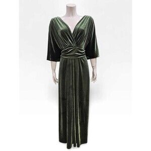 KIYONNA Verona Plus Size 1X Olive Green Velvet Evening Long Maxi Dress